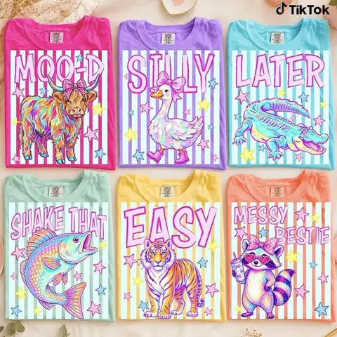 Comfort Colors Preppy Summer Coastal T-Shirt , Trendy Feral Raccoon Vogue, Easy Tiger, Later Gator, Loose Goose Striped Animal Tee, Gift for Her Tops Womenswear
