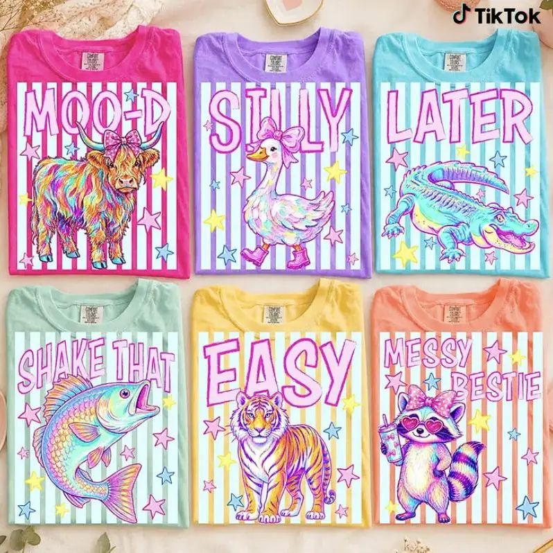 Comfort Colors Preppy Summer Coastal T-Shirt , Trendy Feral Raccoon Vogue, Easy Tiger, Later Gator, Loose Goose Striped Animal Tee, Gift for Her Tops Womenswear