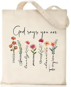 Canvas Christian Tote Bags Bible Faith Friend Birthday Gifts Graphic Totes Sunday Church Bag