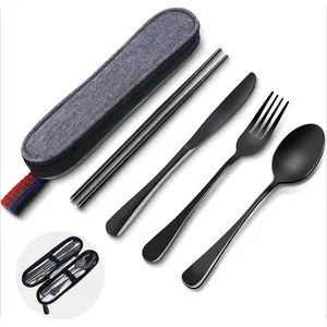 Reusable Travel Utensils Set with Case, Premium Stainless Steel Flatware, Portable Silverware for Lunch, Camping, Picnic, Travel Fork and Spoon Set, To Go Utensils, Dishwasher Safe