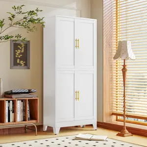 Metal Pantry Cabinet, 75.2" Tall  Kitchen Pantry Storage Cabinets with 4 Door and 4 Adjustable Shelves, White Storage Cabinet, Freestanding Cupboard for Kitchen Dining Room Living Room Bathroom mothersdaygift