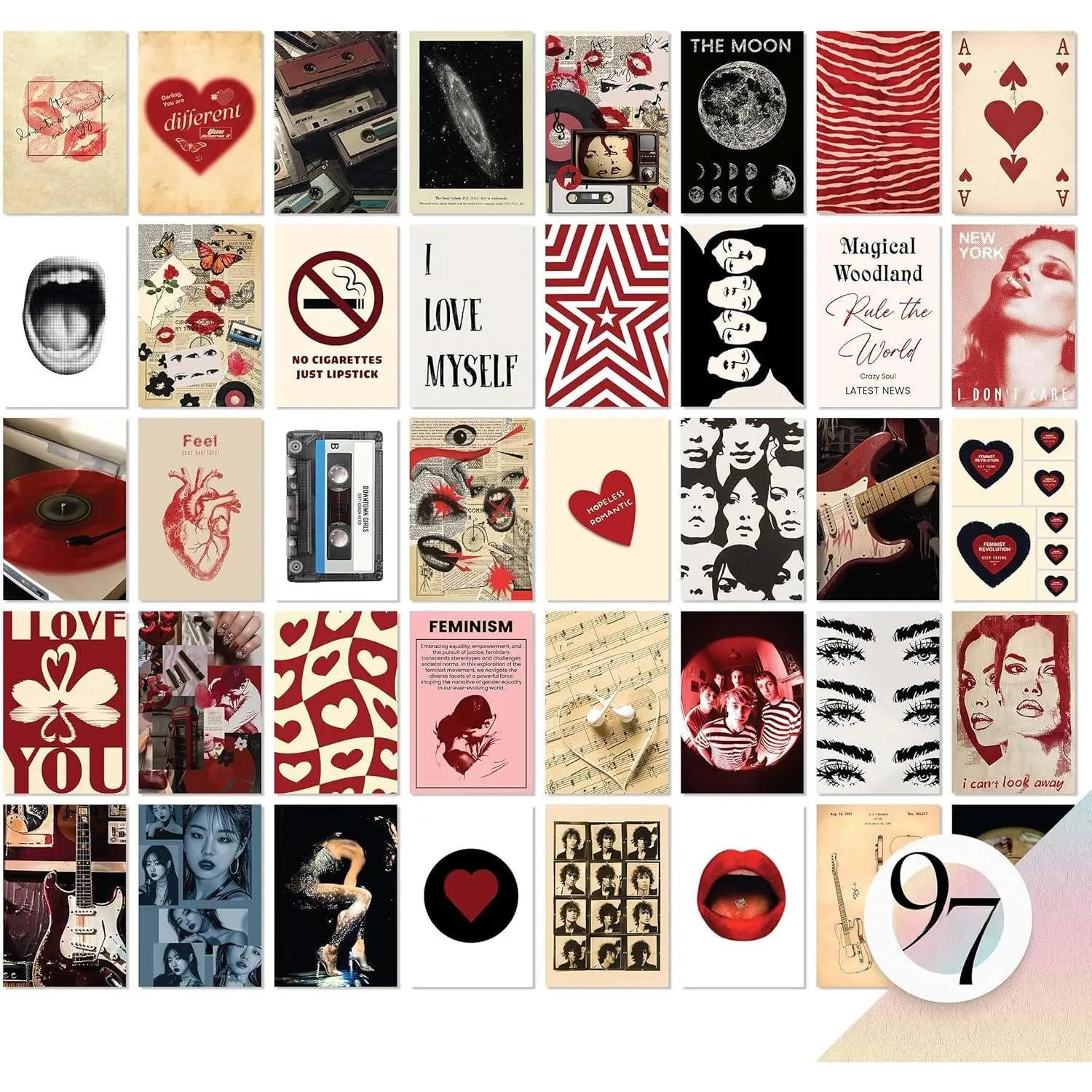 Vintage Downtown Girl Room - 40 Pcs Mini Y2k Posters For Aesthetic Pictures  Cute 2000s Wall Collage Kit Retro Red Art Prints Teen Girls College Dorm (4x6)