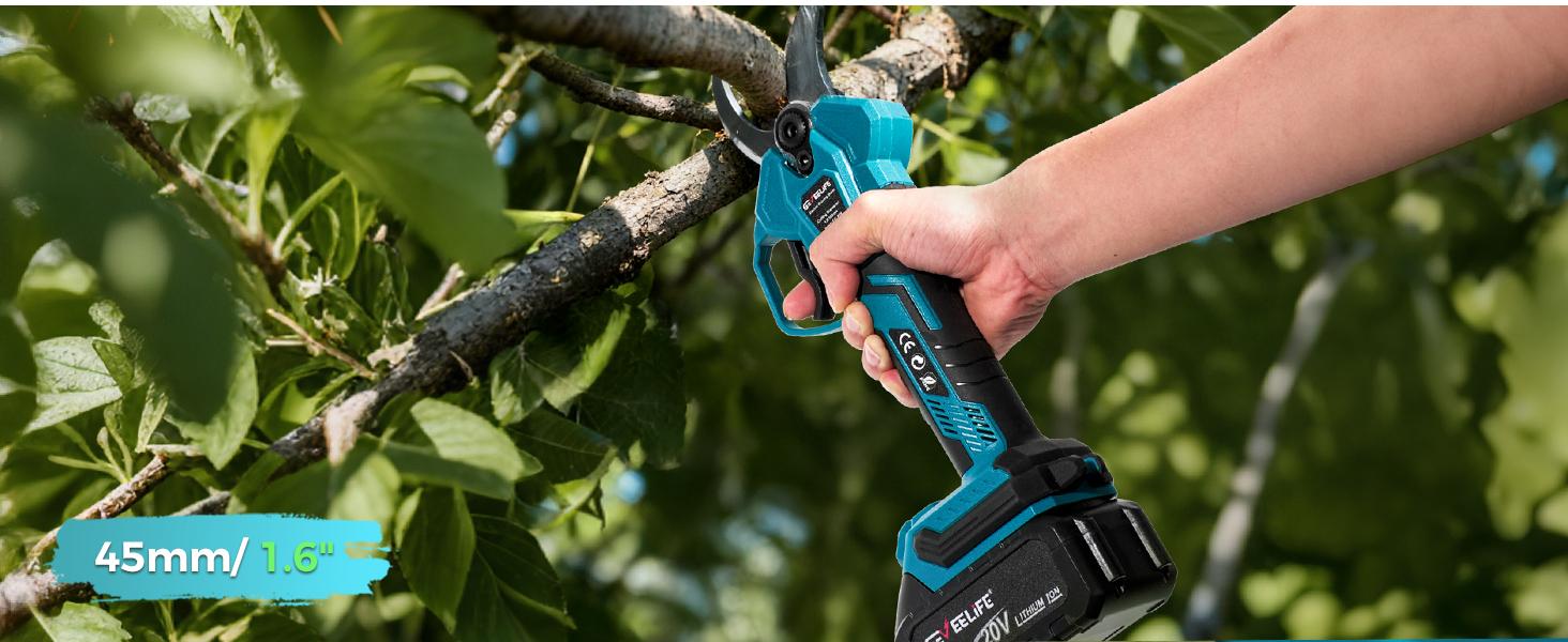 GEVEELIFE 2-in-1 Electric Pruning Shears Cordless, 1.6" Cutting Diameter, Electric Tree Pruner with 12.8Ft Reach Extension Pole, 2×4.0Ah Battery Powered Pole Pruner for Tree Trimming
