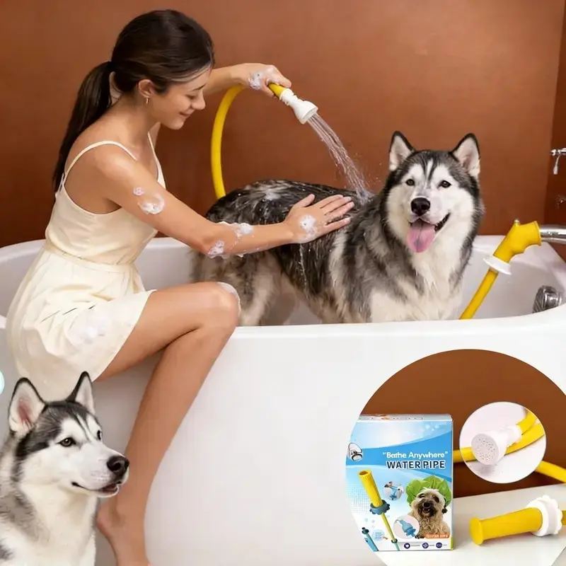 No-Install Pet Bathing Hose with Sprayer – 5ft Bathtub Faucet-Fit Shower Hose, Ideal for Pet Cleaning, Hair Washing