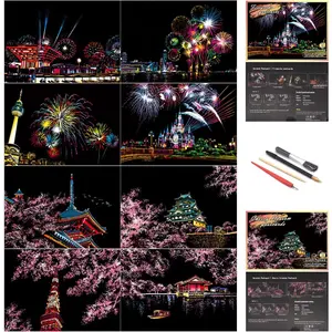Rainbow Painting Art Postcards Scratch & Sketch Art for Kids & Adults Creative Gift Engraving Art Craft Set Mini Envelope Postcard with 4 Tools 7.9''x5.5'' 8 Pack