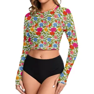 Women Rash Guard Long Sleeve Crop Top Swim Shirts UPF 50+ Sun Protection Swimsuit Top No Bottom