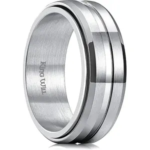 King Will 316L Stainless Steel Spinner Ring for Men Women-8mm Black/Silver/Gold Stress Anxiety Relief Fidget Ring Multiple Styles Wedding Band Comfort Fit Size 4-16