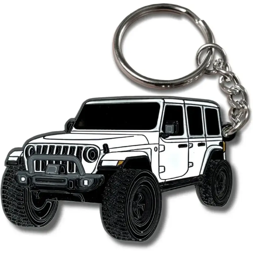 Jeep Wrangler Rubicon JL JKU Keychain 2023 2024, Off-Road Accessory Durable Metal Key Fob Cover Adventure Style Design, Gift for Jeep Lovers Outdoor Fans, Unique Affordable Key Chain Gift Idea