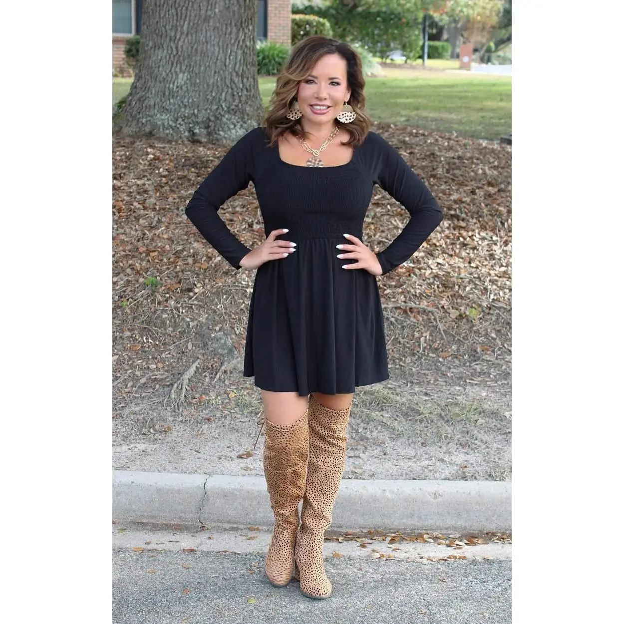 In The Thick Of It Long Sleeve Skort Dress - Black