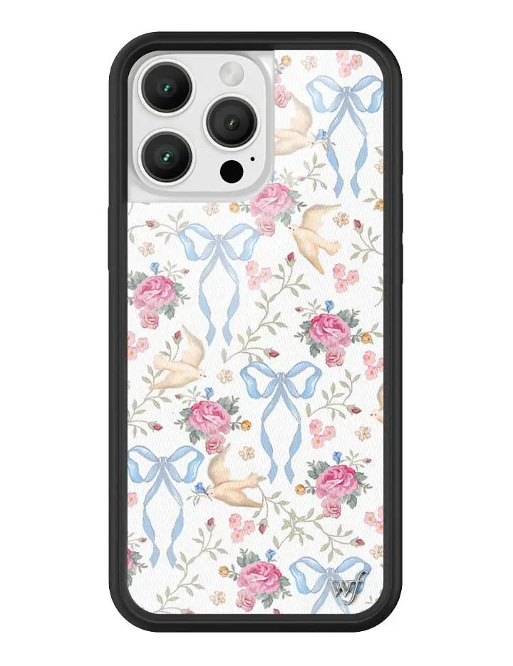 Lovey Dovey | Limited Edition Trendy Collab iPhone Case | Raised Protective Black Bumper | Women Owned Small Business | Cute Colorful Vibrant Doves Floral Wreath Heart Pastel Colors Aesthetic | Safety Casing Protective | Gift for Her