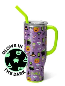 Swiglife Witchy Brew 30oz Stainless Steel Tumbler with Silicone Coaster & Large Straw Lid Portable Party Drinkware Flask Mug Bottles Glow in the Dark