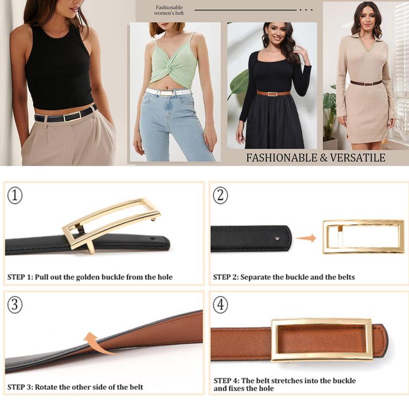 Women Fashion Reversible PU Leather Belt Two-in-One Female Versatile Skinny Adjustable Belt for Jeans Dress with Golden Buckle  (Length 100/115/130cm)