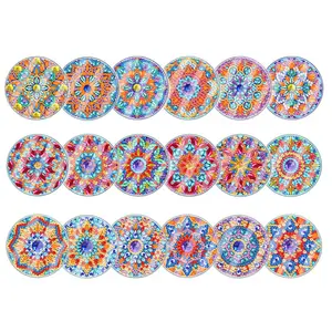 6pcs Waterproof Coaster Set Classic Mandala DIY Washble Acrylic Cover with Holder -1002640