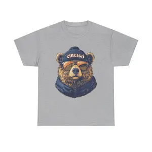 Chicago Bear Graphic Tee, Funny Animal Print Shirt, Vintage City Pride T-shirt, Casual Game Day Outfit, Unisex Streetwear Style