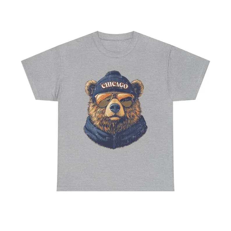 Chicago Bear Graphic Tee, Funny Animal Print Shirt, Vintage City Pride T-shirt, Casual Game Day Outfit, Unisex Streetwear Style