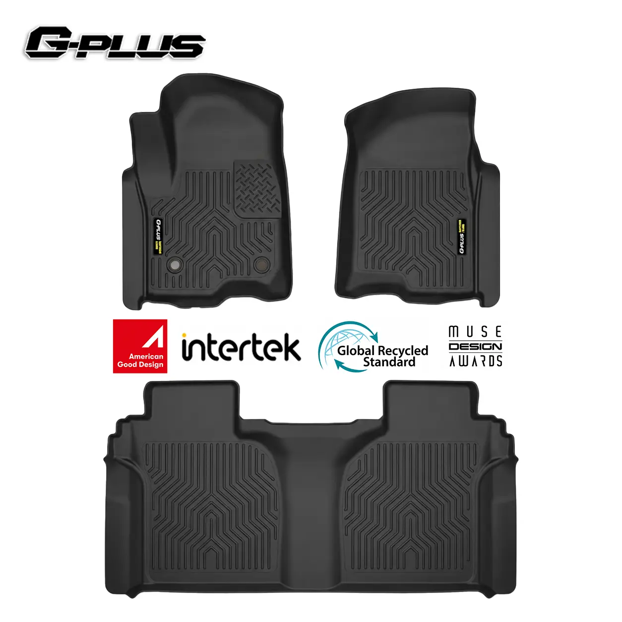 G-PLUS Truck Floor Mats, 3-Piece Black Custom TPE All-Weather Car Accessories, Vehicle-Specific Fit for Chevy Silverado/GMC Sierra 1500 2500HD 3500HD Crew Cab 2019-2026, Rear Under-Seat Storage Compatible Interior Protection