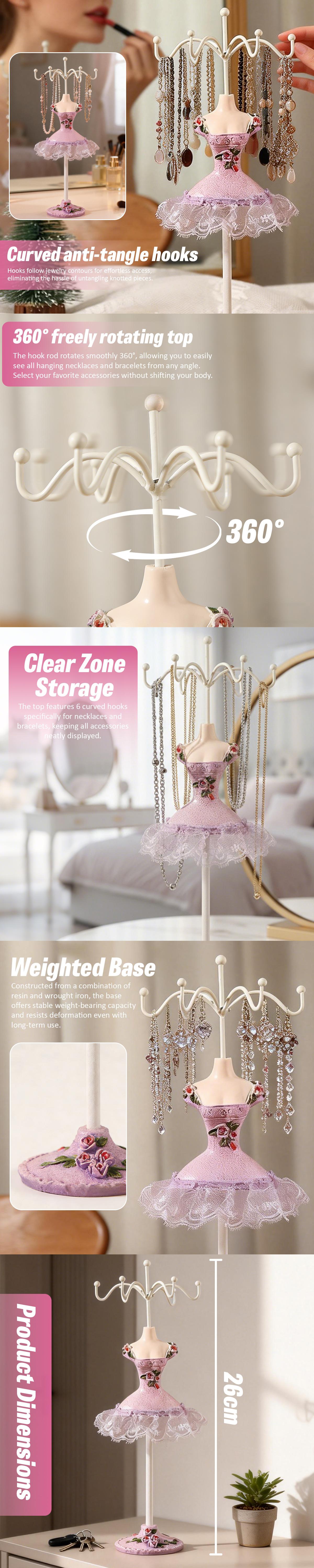 Jewelry Display Stand, Display Rack Stand Holder Necklace Storage Polyresin Doll Holder with Rotatable Bracket Bracelet Organizer Rack Tower Decor for Girls, Towers Multifunctional Stackable Sturdy Gold Plated necklace Large Stainless Steel Layered Cross