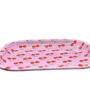 Cherry Rolling Tray - Pink Plate with Red Fruit Design