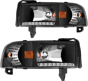YITAMOTOR LED DRL Headlight Assembly Compatible with 1994-2001 Dodge Ram 1500/94-02 Dodge Ram 2500 3500 Replacement Headlamp Black Housing