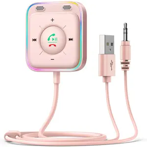 springtok Bluetooth 5.4 Car AUX Adapter with Dual Mics & Noise Cancellation Bluetooth Car Kit for iPhone 16/ iPhone 16 Pro/iPhone 16 Pro Max/iPhone 15/ iPhone 15 Pro/iPhone 15 Pro Max/iPhone 15 Plus, Pink