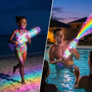 Glowing Rainbow LED Water Blaster 3000mAh Rechargeable High Pressure Water Gun Summer Outdoor Toys for Kids Adults Beach Pool Party Water Fighting Games