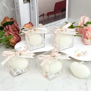 6PCS Shell Candles with Clear Acrylic Boxes, Pearl Decor, Gift Tags & Ribbons - Ideal for Bridal Showers, Weddings, Baby Shower Party Guest Gifts