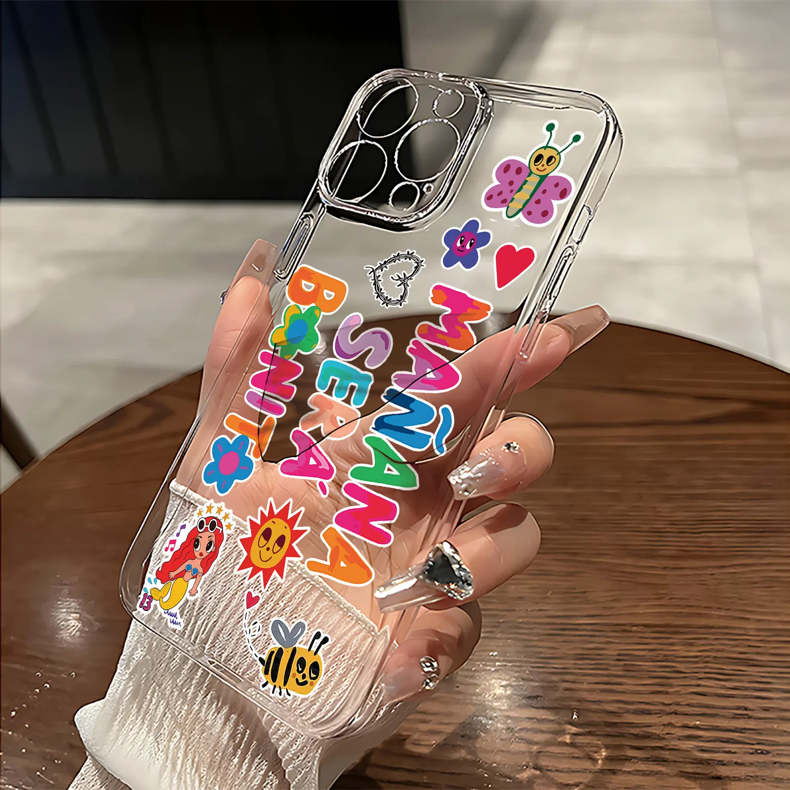 Transparent High-End MANANA Animation Cartoon Pattern UV-Printed Cellphone Casing, 360-Degree All-Round Protection, Handheld Phone Accessories for iPhone 16 Pro Max, XS Plus, with Screen Protector, Birthday Gift for Teens, Astronaut, Cover