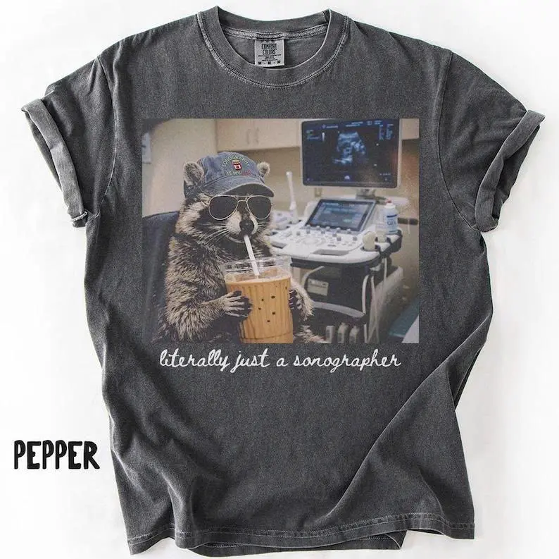 Youth + Adult Comfort Colors Sonographer Shirt, Raccoon Ultrasound Tech T-shirt, Technologist Graduation Gifts, Sonography Tee, Cute Radiology Department