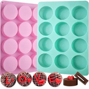 Round  Cookie Molds,  Size 12-Cavity Cylinder  Cover Cookie  Molds for Candy Mini Cakes Jelly Baking(2 Pack)