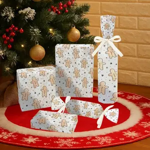 100pcs Gingerbread Man Paper Napkins, Reversible Christmas Gift Wrap & Wine Bottle Labels, Cute DIY Craft Paper for Winter Parties, Party Packs
