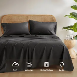 4Pcs Elastic Deep Pocket Sheet Set Soft & Breathable Cotton Sheet for All Seasons, Lightweight Solid Sheet Set, Black, Full