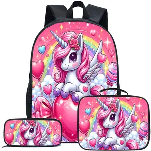 Extra-Large Unicorn 3-Piece Backpack Set — A High-Capacity, Lightweight, and Durable Schoolbag for Girls. Featuring Vibrant, Eye-Catching Patterns, this Children's Backpack is the Perfect Back-to-School Gift for Elementary Students.