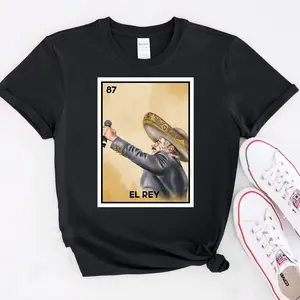 El Rey Loteria T-Shirt Vicente Fernandez Graphic Tee Mexican Singer Shirt Unisex Cotton Latin Music Outfit