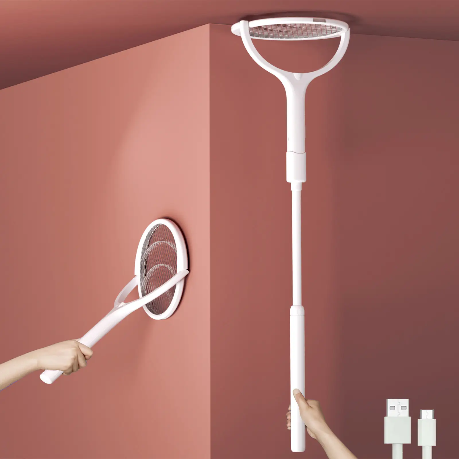 3500V Advanced Electric Fly Swatter with Rotating Head: Rechargeable Bug Zapper Racket for Mosquitoes, Fruit Flies, Spiders, Gnats, and Wasps - Indoor