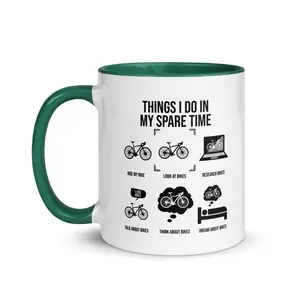 Things I Do In My Spare Time Ride My Bicycle Funny Cycling Mug 11oz Double-Sided Ceramic Coffee Cup, Humorous Biking Novelty Gift for Cyclists Bicycle Lovers Bike Enthusiasts Men Women Triathletes Mountain Bike Riders