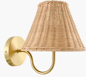 Orange Traditional Wall Sconce with rattan details for hallway or bedroom lighting