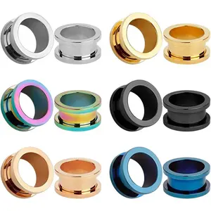 12pcs Set Colorful Stainless Steel Screwed Ear Plugs Tunnels Gauges Stretcher Piercings