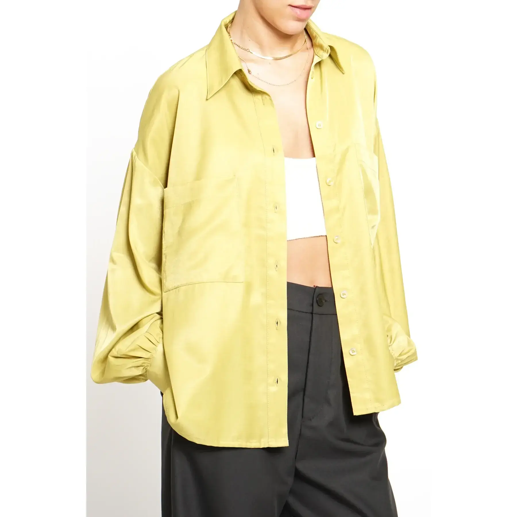 Women's Oversized Balloon Sleeve B/D Satin Blouse - GST2326