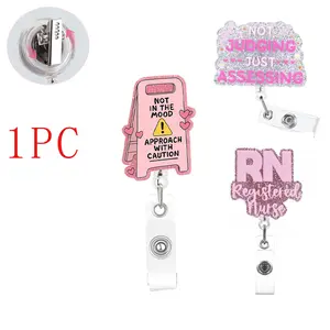 Nurse ID Badge Clip, Adjustable Badge Reel, Shiny Rn Name Tag with Rotating Clip, Nurse Card Holder, Backpack Strap, Office Gift