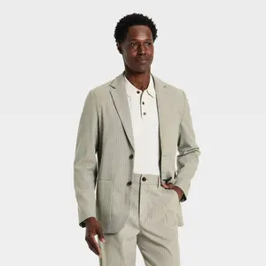 Houston White Men's Single Breasted Blazer - Gray Twill Pinstripe L