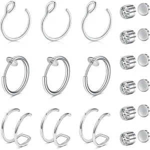Fake Nose Ring Fake Septum Fake Nose Ring Hoop Clip On Fake Nose Piercing Faux Lip Ear Septum Nose Ring Non Pierced Fake Nose Rings for Women Men No Piercing Body Jewelry