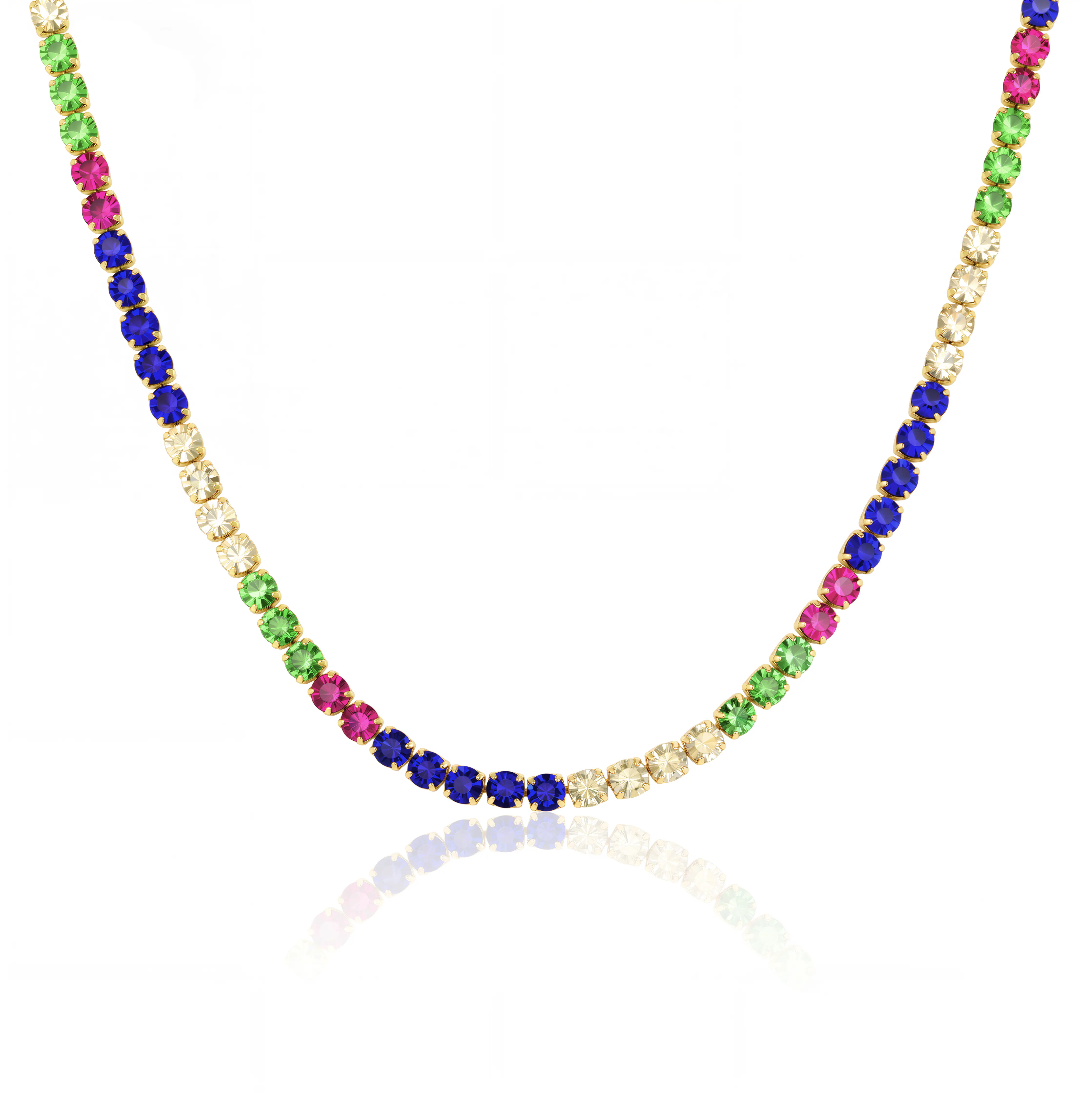 Mytys Rainbow Multi-Color Crystal Tennis Necklace In Gold Tone For Women