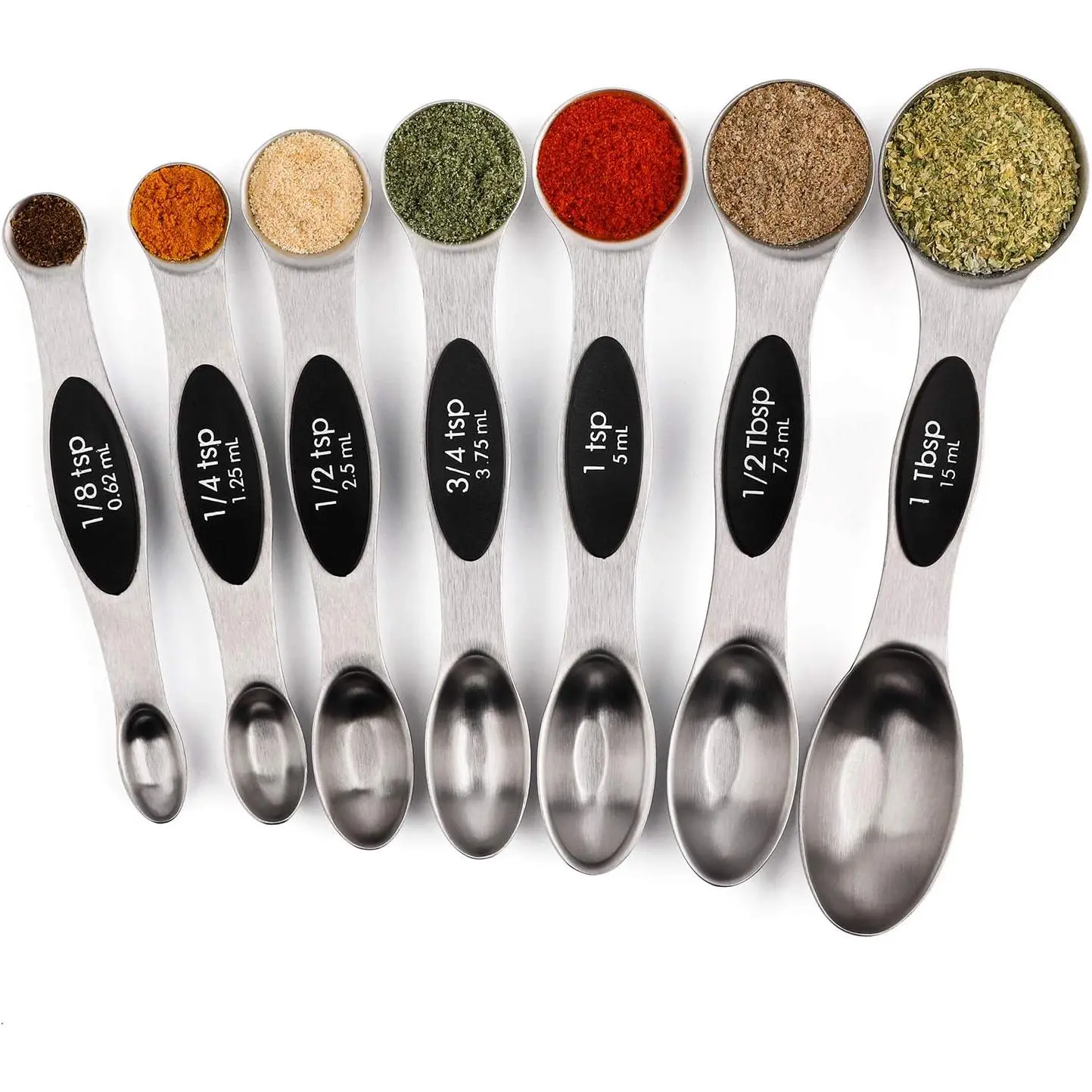 Magnetic Measuring Spoons Set of 7 Stainless Steel Metal Double Sided Teaspoon Tablespoon for Dry and Liquid Ingredients