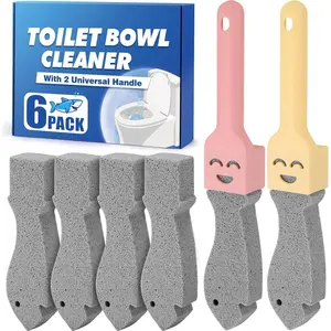 6 Pack Pumice Stone Scouring Sticks with 2 Universal Handles, Grey Pumice Stone for Cleaning Toilets, Bathrooms