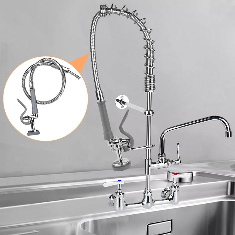 Commercial Pre-rinse Hose with Sprayer 38 Inch Flexible Stainless Hose with Spray Valve Replacement Kit for Wall Mount Commercial Kitchen Sink Faucet(Grey)