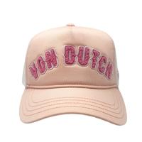 White and Pink Curved Terry Logo Trucker