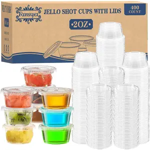 400 sets 2 oz Clear Disposable Portion Cups with Lids, Bulk Small Plastic Containers for Jello Shot, Salad Dressing, Condiment, Snacks and Meal Prep