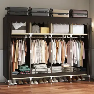 LEAIJIAFY Large Portable Armoire Wardrobe Closet with 4 Hanging Rods & Lockers Metal Storage Rack 16.7 in Wide for Clothes with Dust Cover metal garment rack Portable Magnetic Wardrobe Closet Organizer Portable Large Closet Organizer