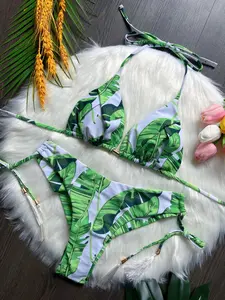 Two-piece Set Women's Floral ＆ Leaf Print Bikini Set, Casual Swim Top & Swim Bottom Two-piece Swimsuit for Beach Holiday Vacation, Ladies Swimwear for All Seasons, Beach Bikinis, Floral Print Swimsuits