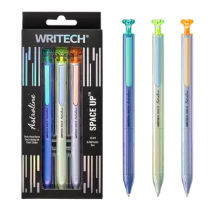 WRITECH Gel Pens Black Ink Sleek Metal Barrel 0.7mm Fine Point Retractable Quick-Drying Space Up Astroline Silent Clicker No Smear
